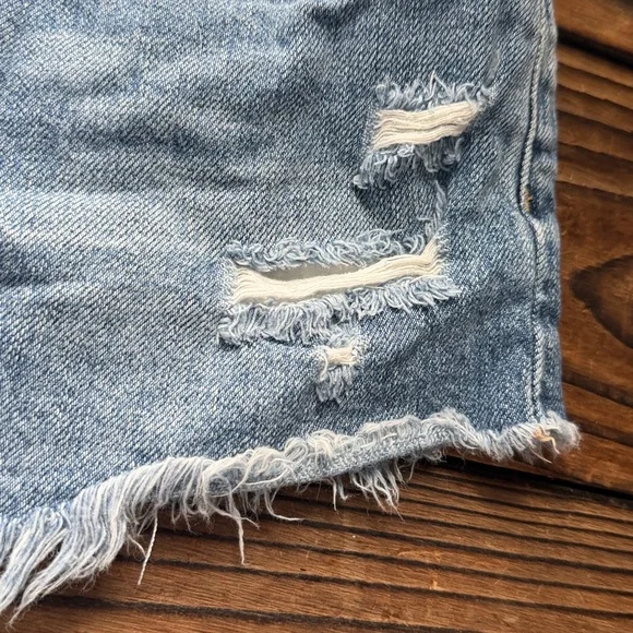 Free People Blue Distressed Jean Shorts - Picture 3 of 5
